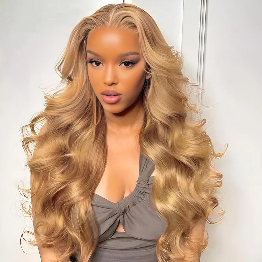 Perruque Lace Front Wig Body Wave Brésilienne Naturelle, Cheveux Blond Miel, Sans Colle, 13x6 HD, 30