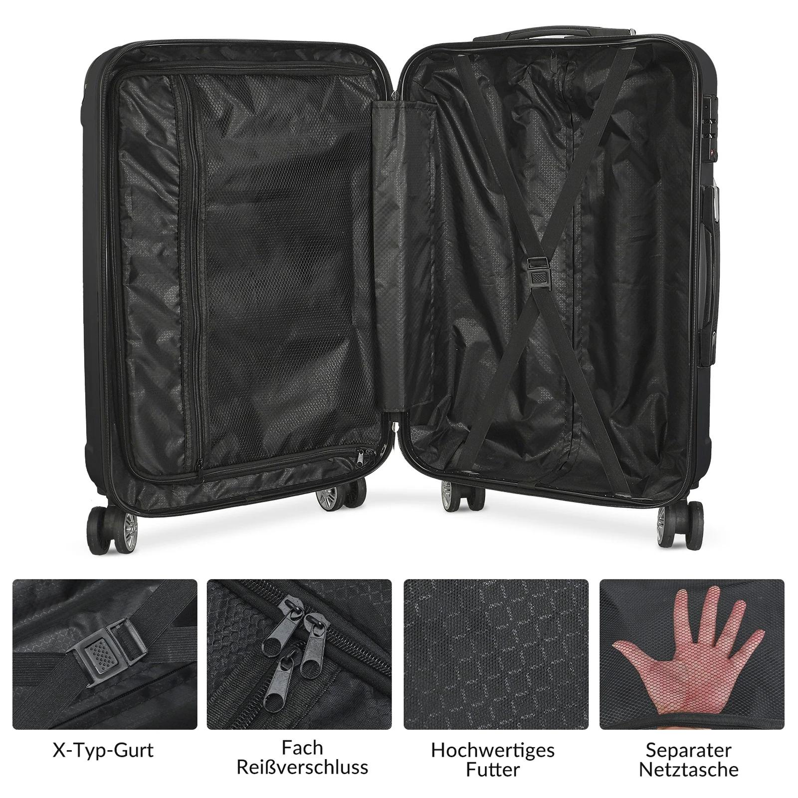 Set de 3 valises rigides ABS, bagage cabine, trolley voyage, 4 roues 360°, M 20'' L 24'' XL 28'', se