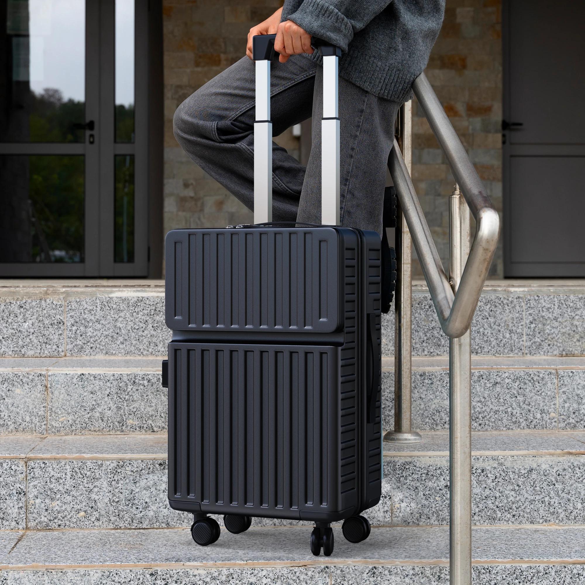 Superaly Ensemble de 2 valises de 20-24 pouces avec rangement frontal, bagages à roulettes silencieu
