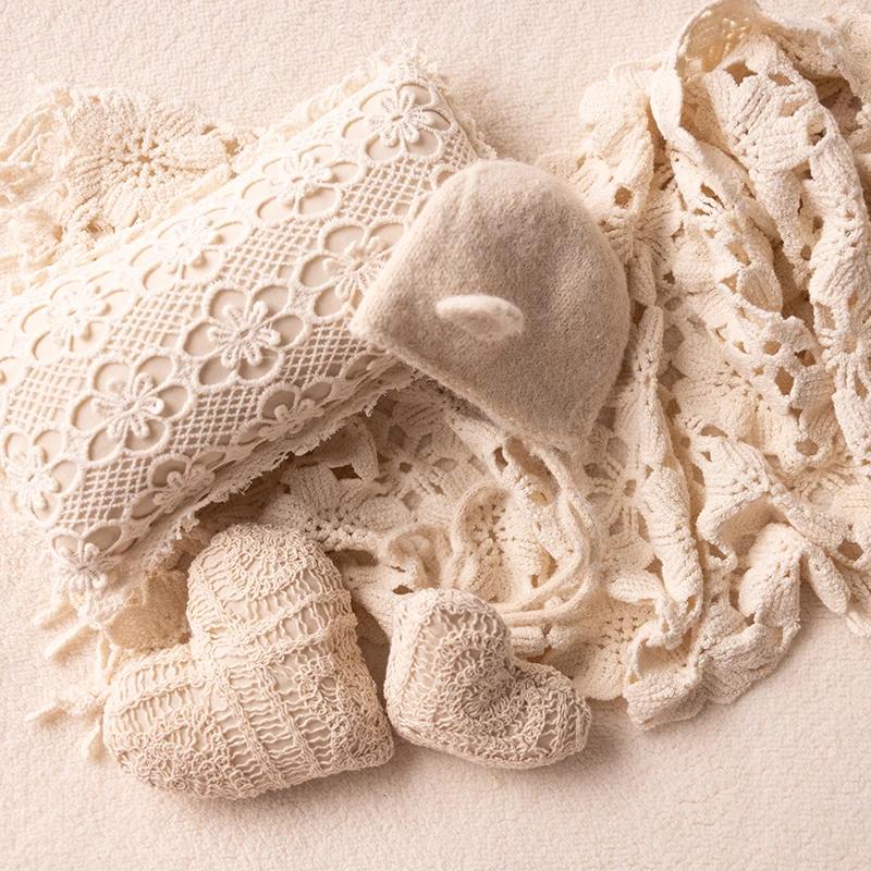 KD-Tenue de photographie pour nouveau-né, ensemble ours blanc INS, chapeau, combinaison à manches lo