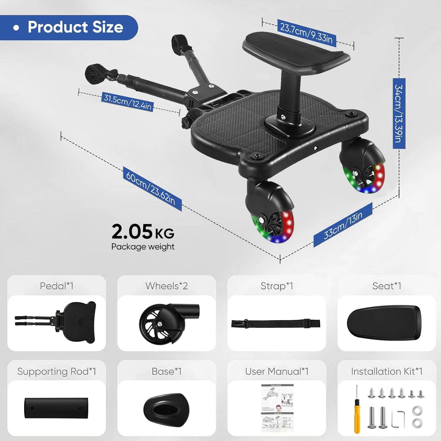 Adaptateur de pédale pour poussette avec siège et dossier amovibles 360° °   Roues rotatives, pédale