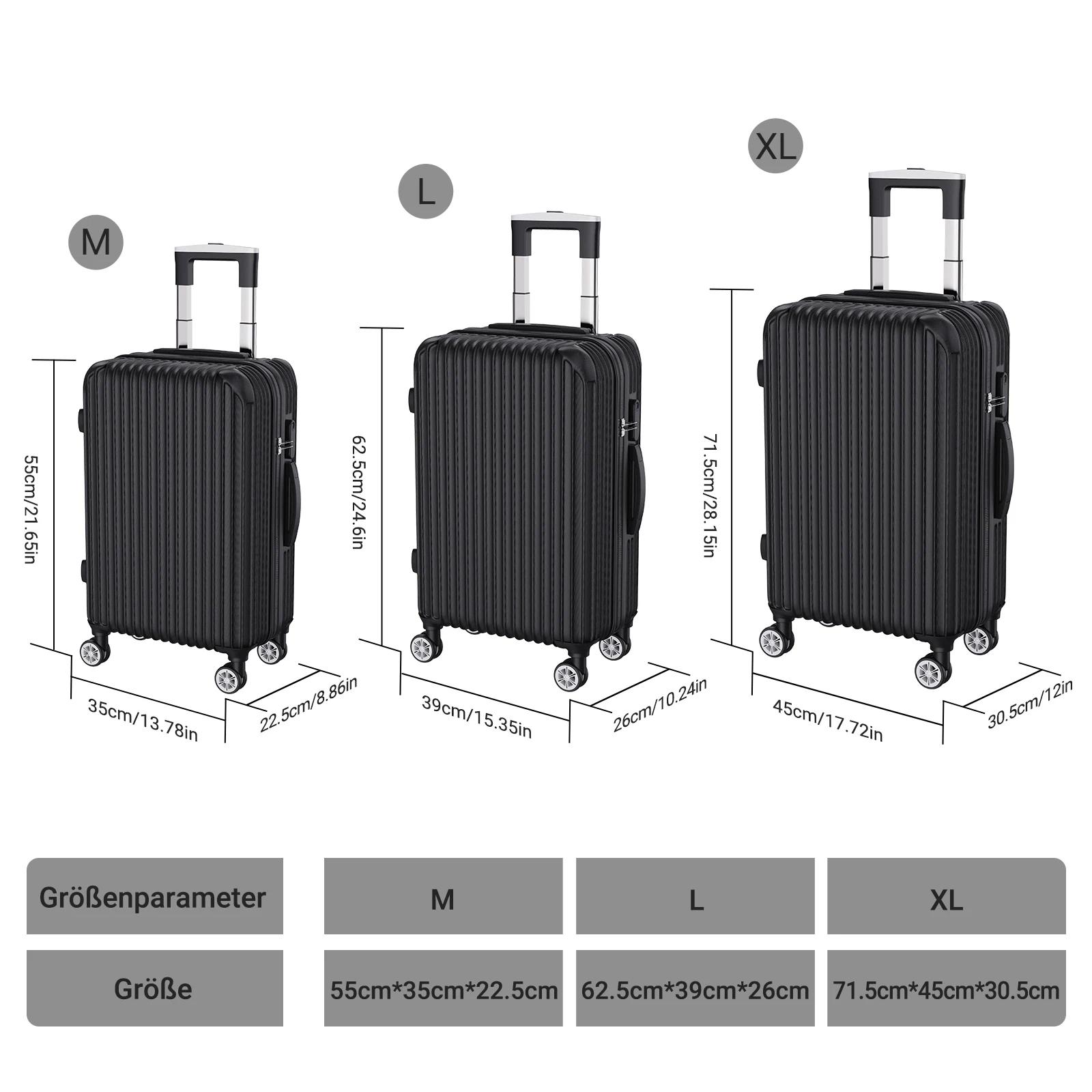 Set de 3 valises rigides ABS, bagage cabine, trolley voyage, 4 roues 360°, M 20'' L 24'' XL 28'', se
