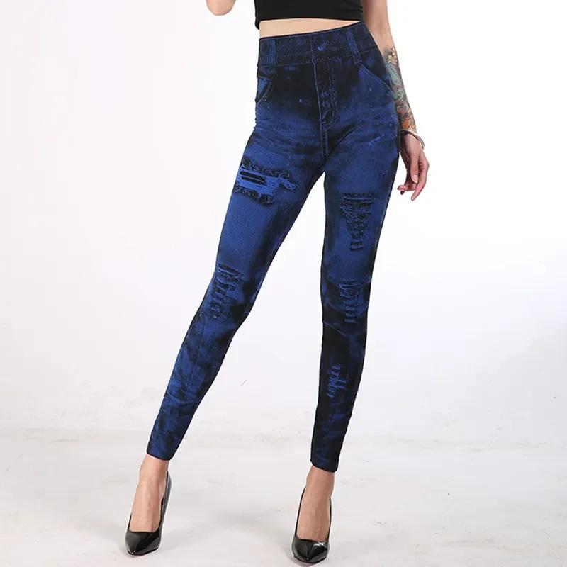 Femmes Imitation jean Leggings extensibles mode Sexy mince Push Up dame Leggings de gymnastique casu