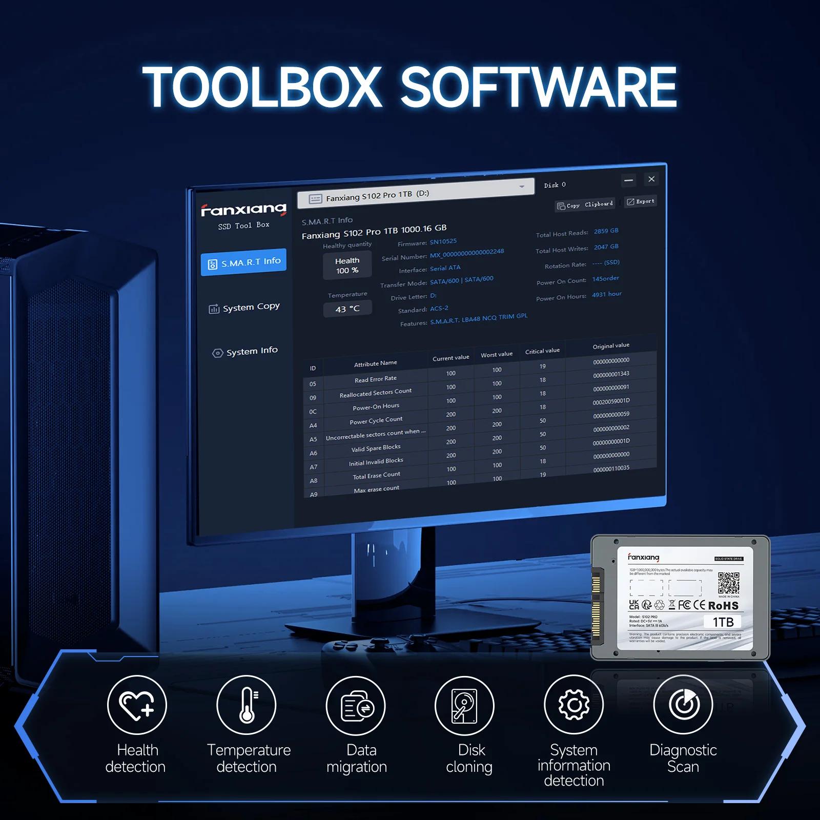 Disque SSD SATA Fanxiang S102 Pro 2,5 pouces, vitesse accélérée de 70 %, 500 Go, 1 To, 2 To, jusqu'à