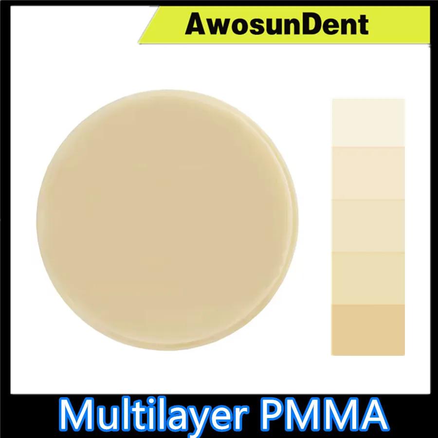 Bloc dentaire multicouche PMMA 98x10-25MM, système ouvert pour laboratoire dentaire CAD/CAM, résine 