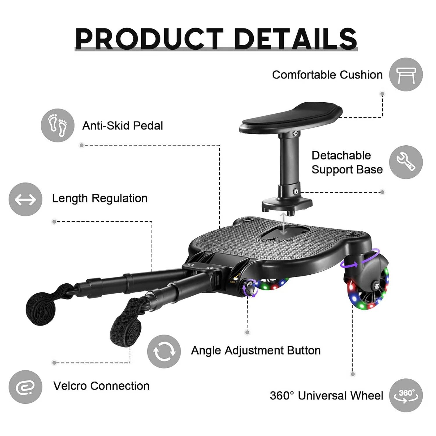 Adaptateur de pédale pour poussette avec siège et dossier amovibles 360° °   Roues rotatives, pédale