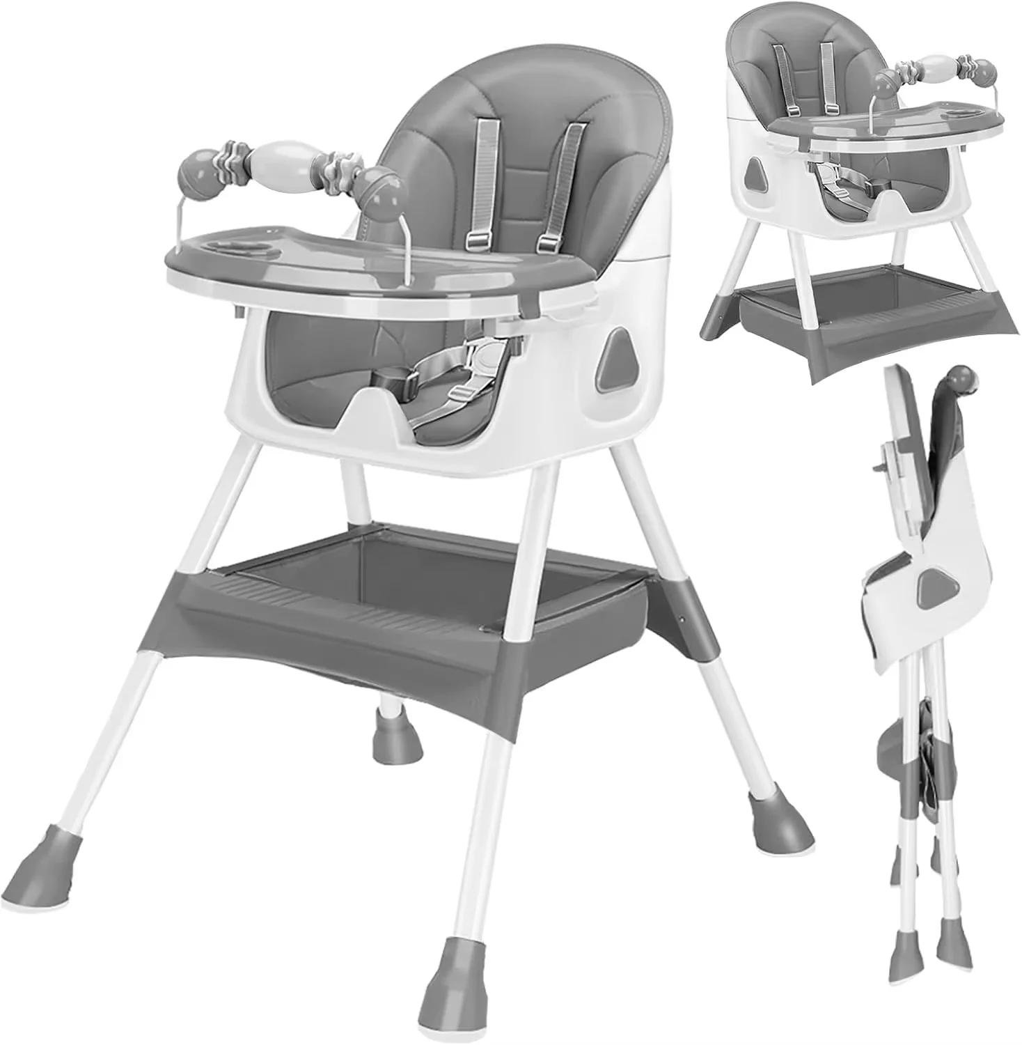 Chaise haute pliable pour bébé (6+ mois) : grand coussin antidérapant, porte-jouets et conception d'