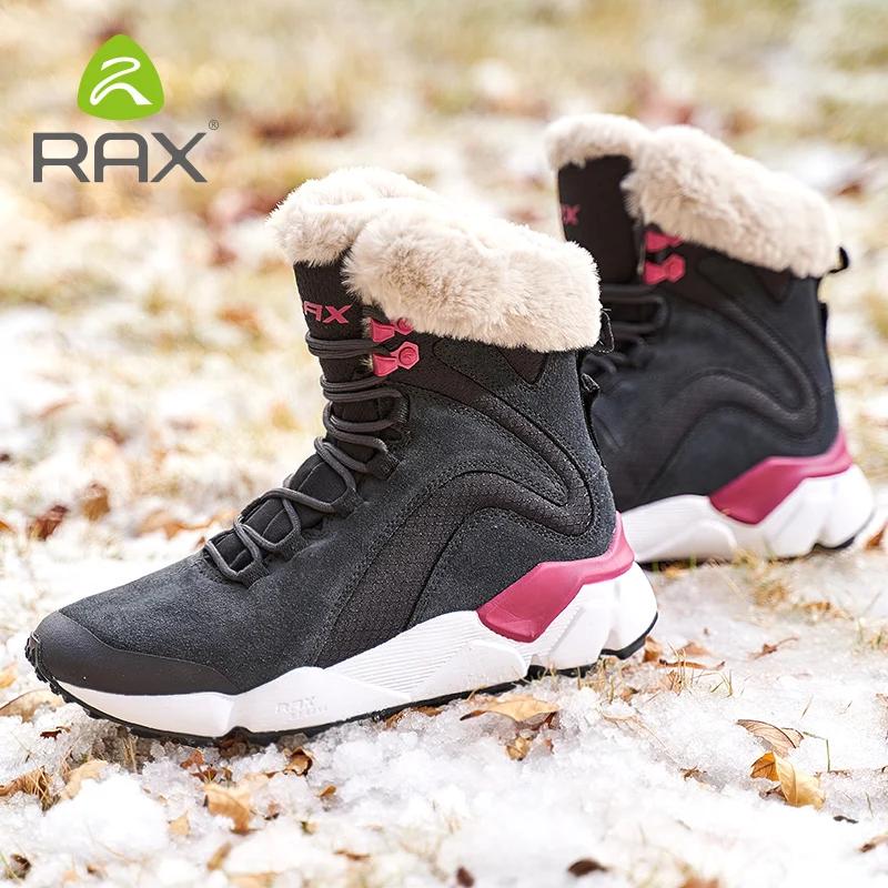 RAX – bottes d'hiver en cuir avec fourrure pour femme, chaussures de neige Super chaudes, baskets de