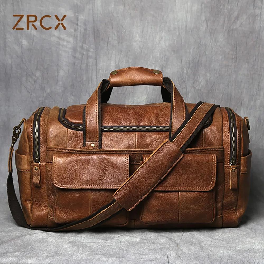 ZRCX – sac à main Vintage pour hommes, sac de voyage en cuir véritable, grande capacité, messager à 