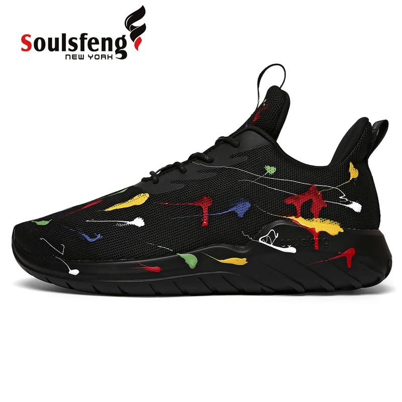 Chaussures course graffiti hommes Soulsfeng - Baskets athlétiques maille respirante légères - Amorti baume entraînement running
