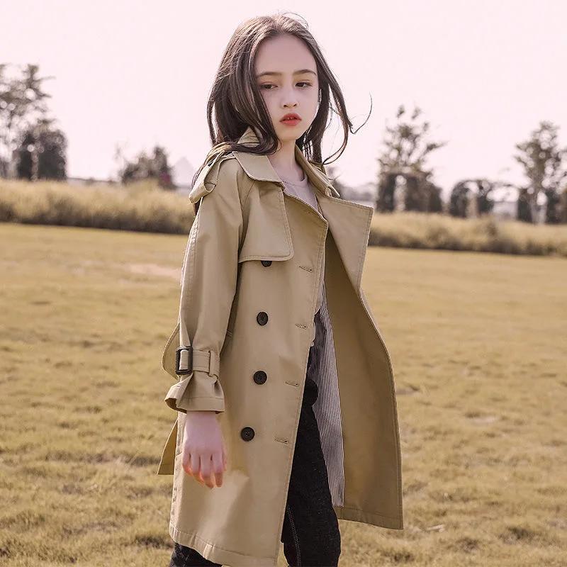 Trench-coat long pour adolescentes de 4 à 13 ans, nouvelle mode, veste coupe-vent de Style anglais p