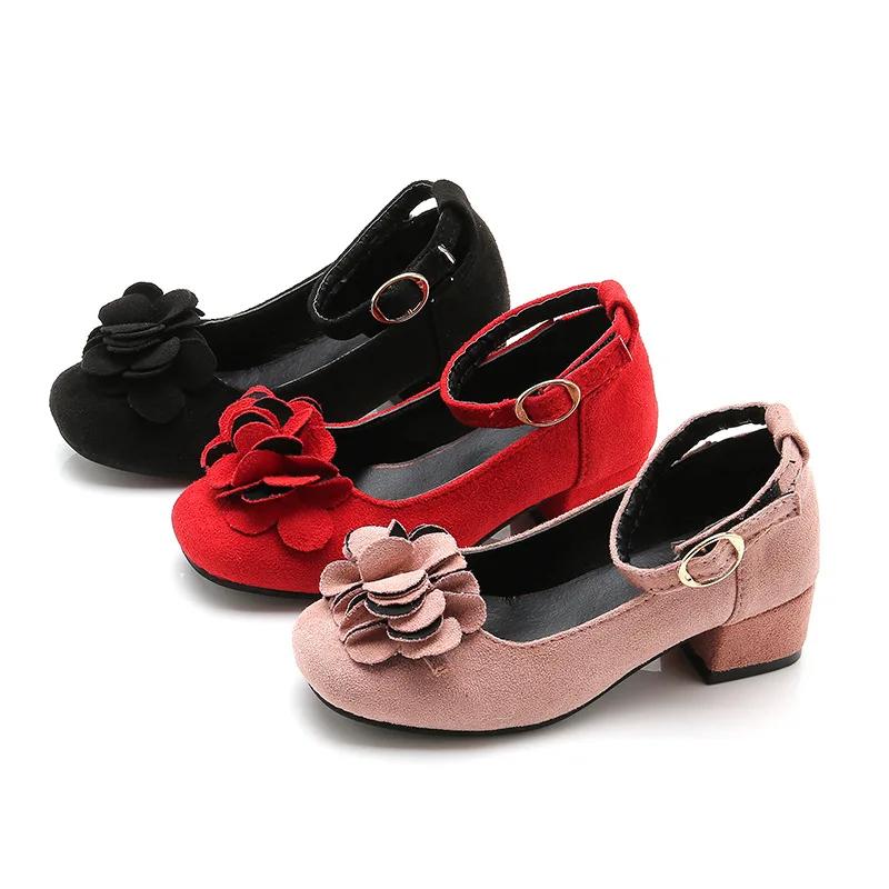 Mode filles enfants enfants chaussures en cuir à talons hauts princesse douce pour soirée spectacle 