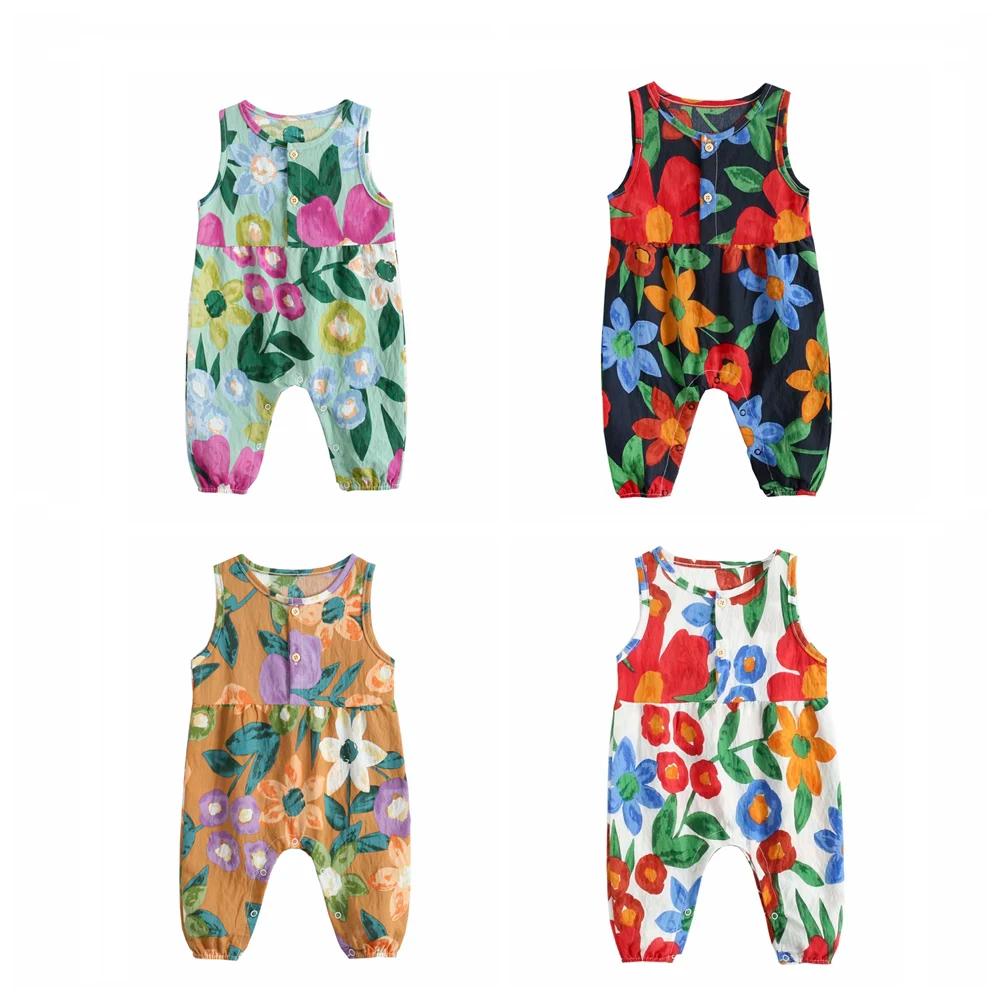 Sanlutoz fleurs bébé filles body sans manches été bébé body coton bébé vêtements pour nouveau-né
