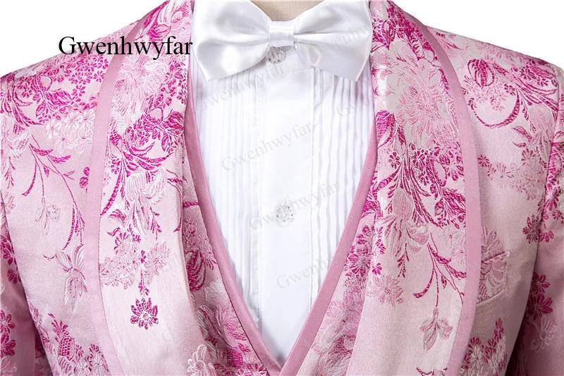 Gwenhwyfar rose hommes Tuxedos Floral 2026 haute qualité mâle fête Tuxedos 3 pièces coupe ajustée ch