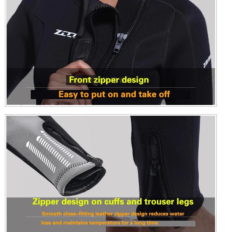Combinaison néoprène 3MM Combinaisons zippées avant pour hommes et femmes plongée en apnée, plongée 