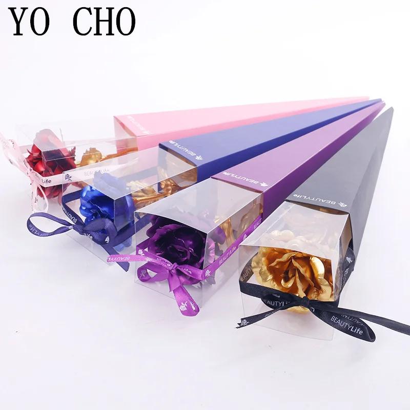 Rose éternelle galaxie colorée fleurs artificielles 24K feuille d'or fleur amour Base boîte évasée p