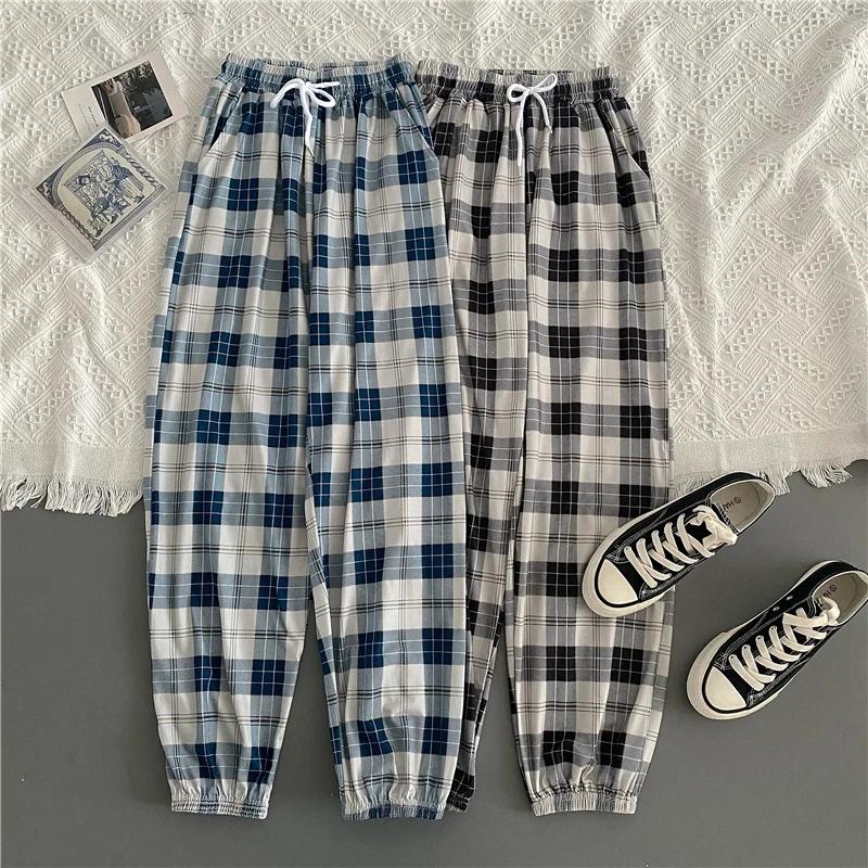 Pantalons femmes nouveau bouquet de pieds mode ample noir Plaid été Harajuku étudiants Streetwear sa