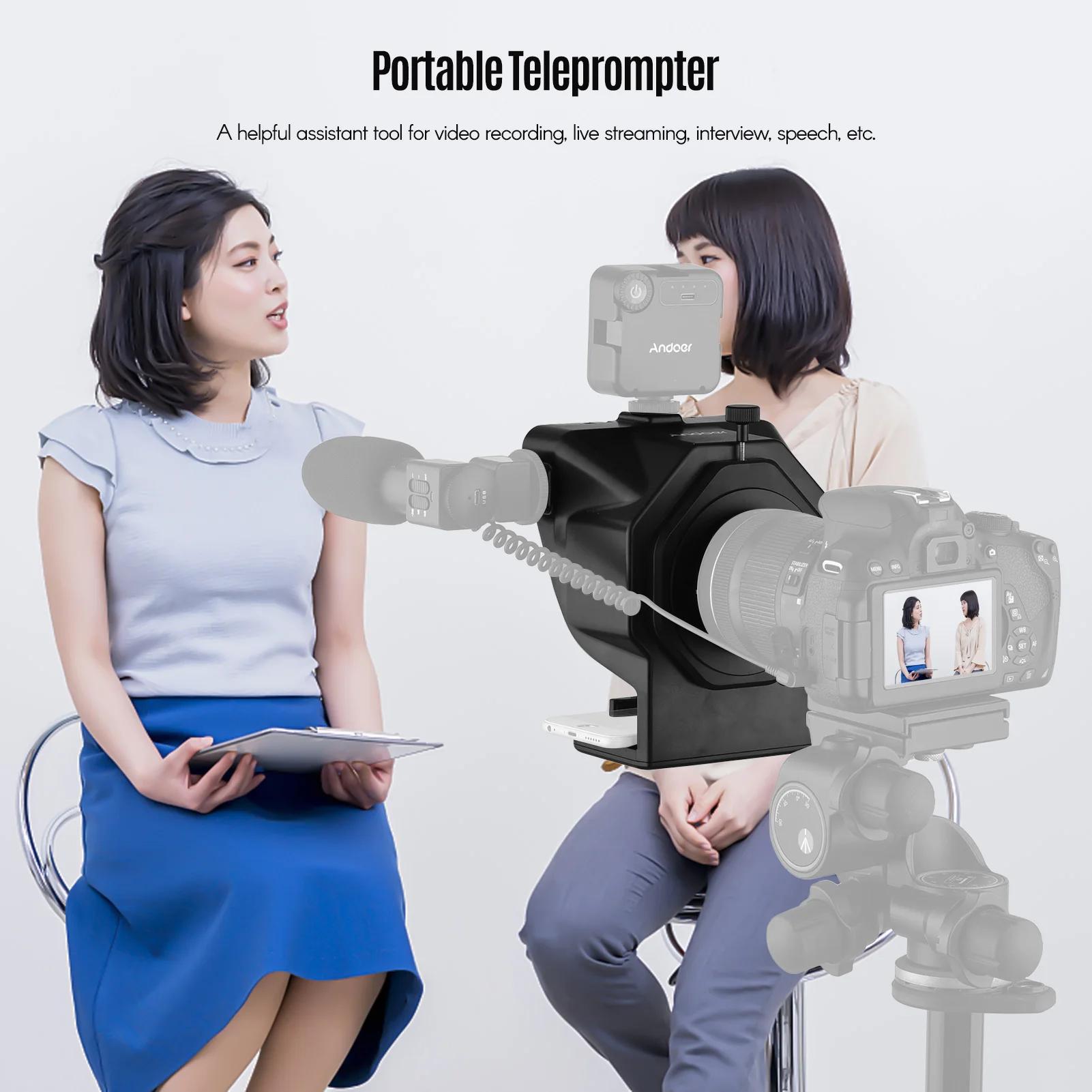 Andoer-Téléprompteur Portable pour Smartphone avec Support de Téléphone, Télécommande pour Vidéo Sta