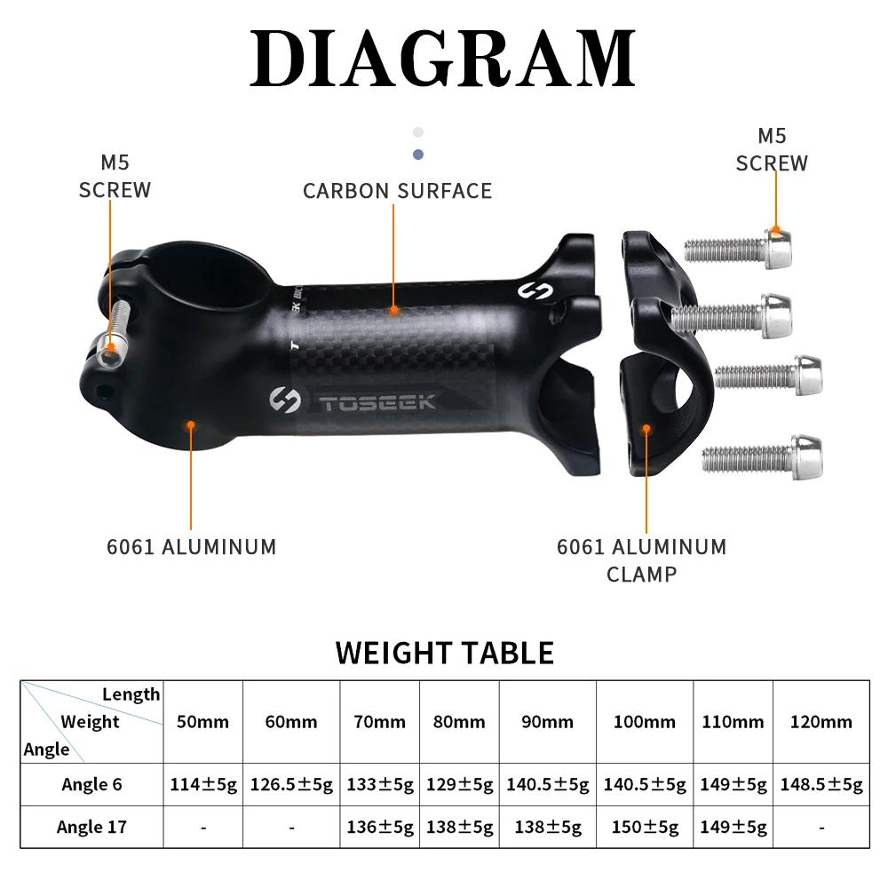 TOSEEK – tige de guidon de vélo vtt en aluminium et carbone, 28.6-31.8mm, angle 6 17, pièces de rech
