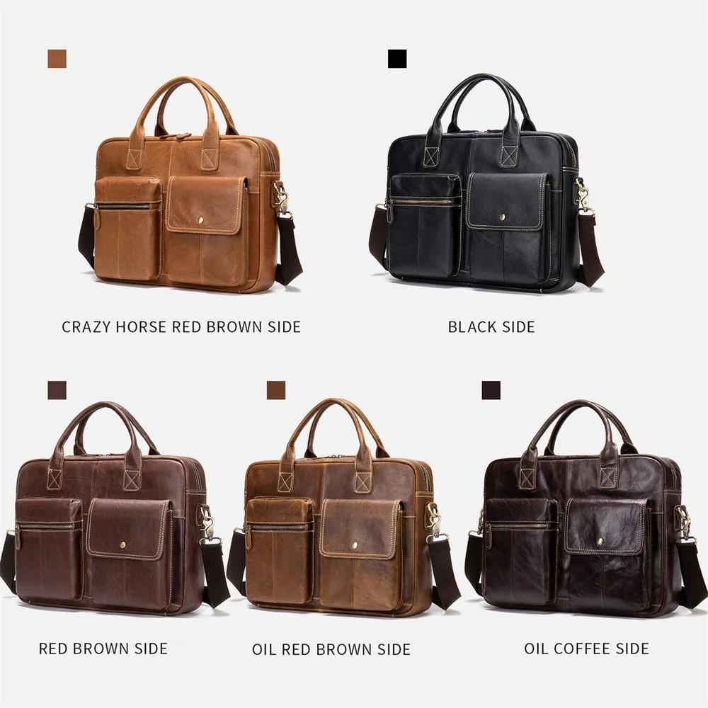MVA – mallette en cuir véritable pour hommes, sac d'ordinateur portable de 15 pouces, sac à main en 