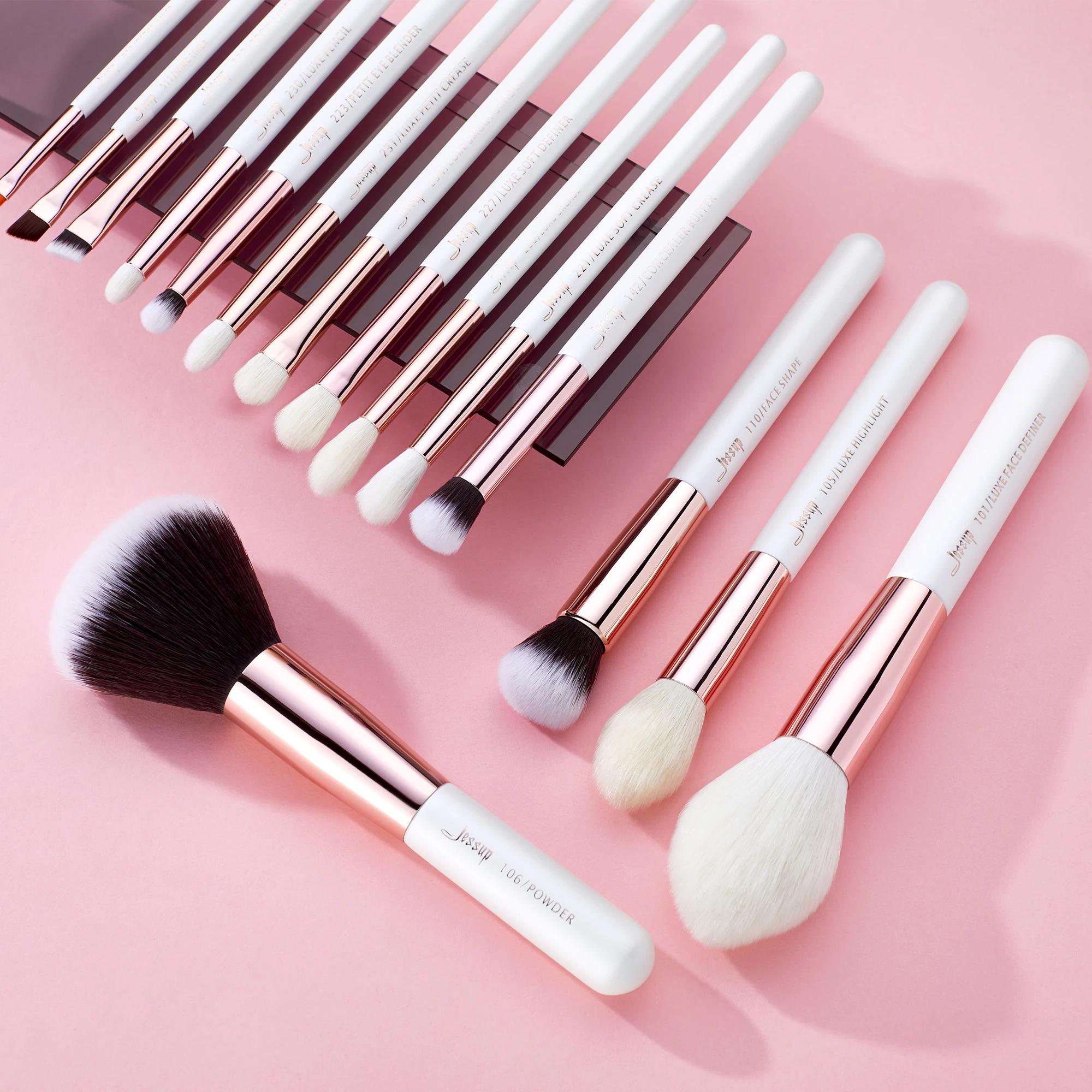 Jessup – ensemble de pinceaux de maquillage professionnels, 15 pièces, brosse de maquillage naturel-