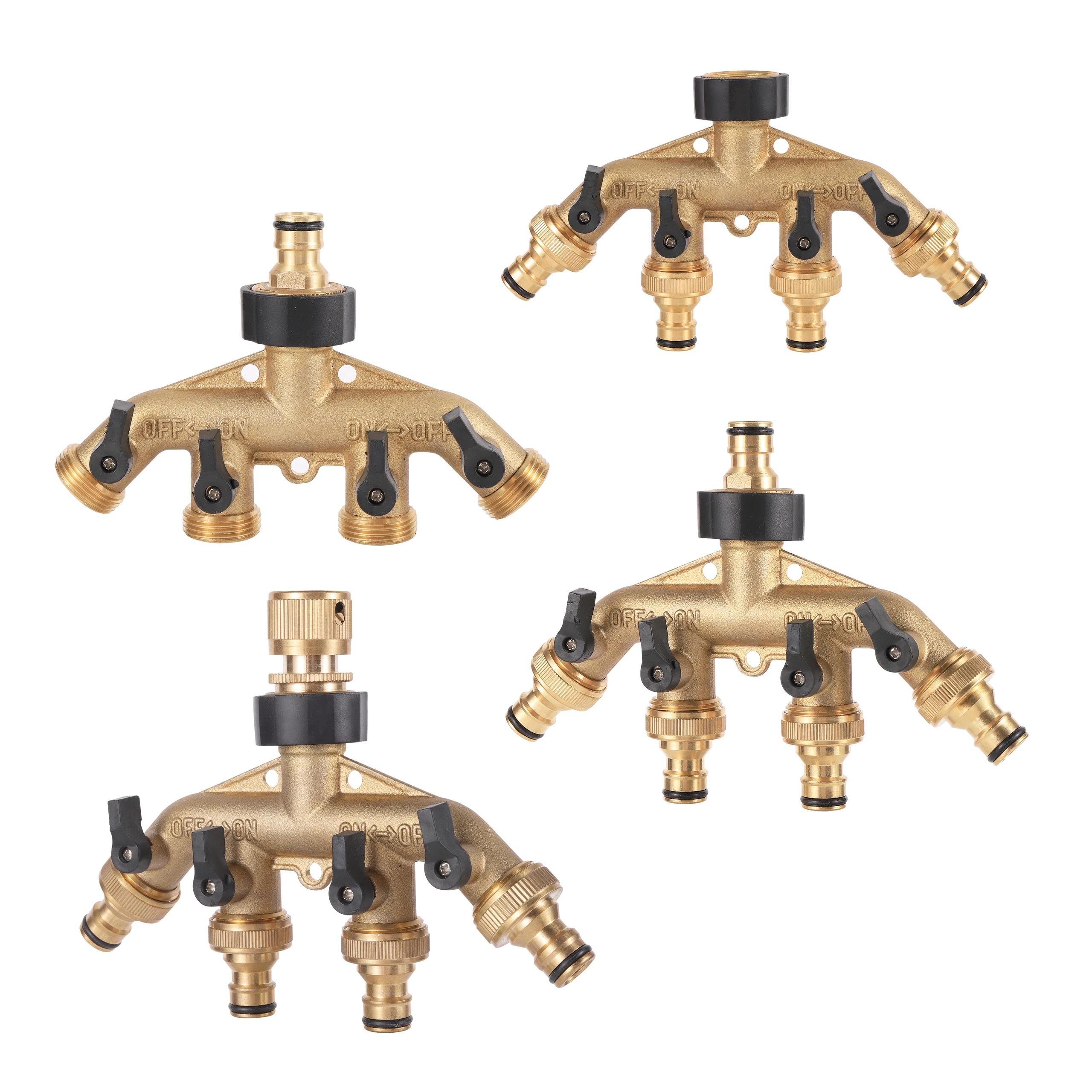 Mathiateur d'eau du robinet de jardin en laiton, filetage 3/4 ", 4 voies, séparateur de conduite d'e