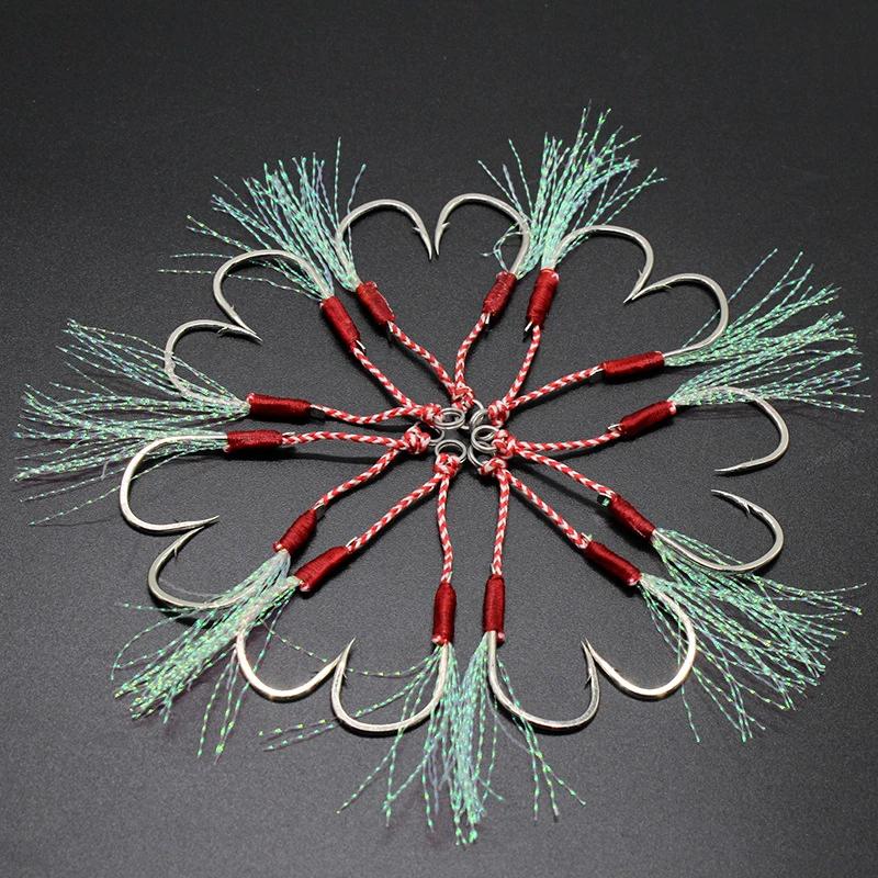 10 paire/lot crochet de pêche gabarit Double paire crochets fil barbelé plume accessoires Pesca acie