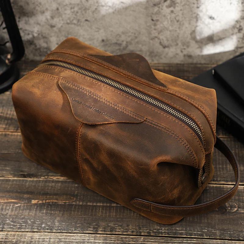 CONTACT'S – sac à cosmétiques suspendu pour hommes, pochette de rangement de voyage en cuir de cheva