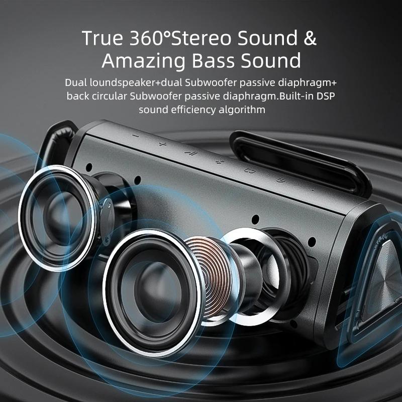 MANZA-Haut-parleur Bluetooth 360 A10 + Portable, Son Stéréo à 5.0 °, 20W, Étanche IPX7, Sans Fil, Au