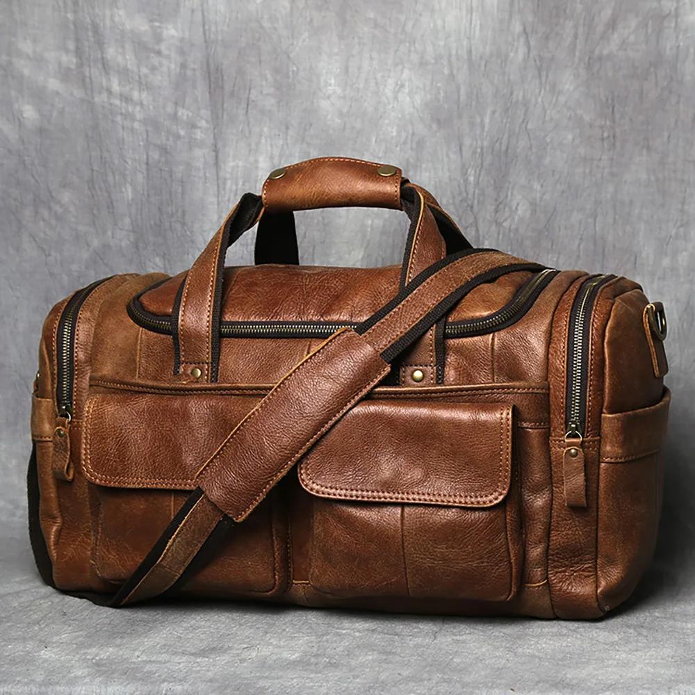 ZRCX – sac à main Vintage pour hommes, sac de voyage en cuir véritable, grande capacité, messager à 