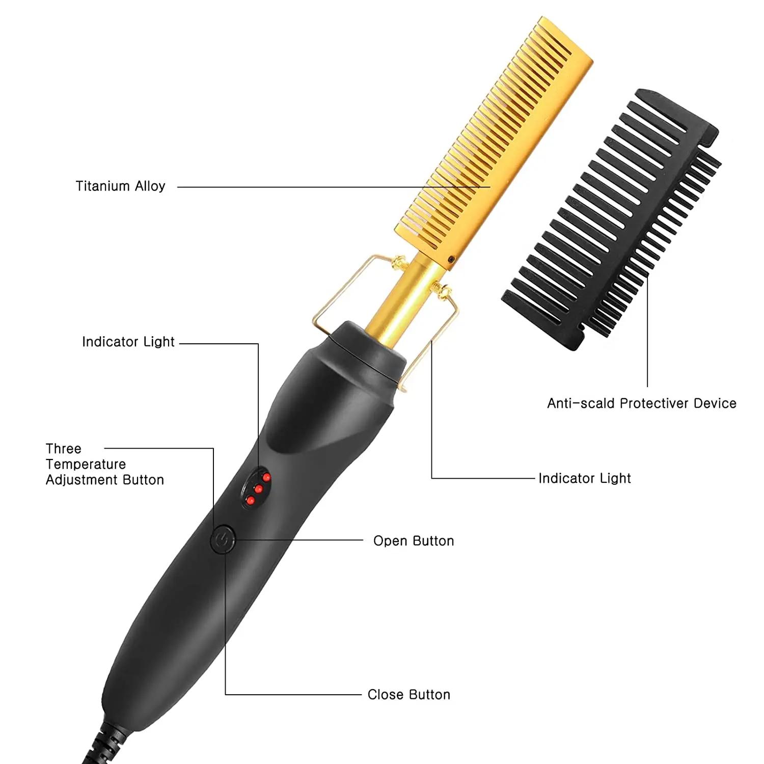 Peigne chauffant 2-en-1 : Lisseur électrique à chauffage rapide, portable, anti-brûlure, pour cheveu