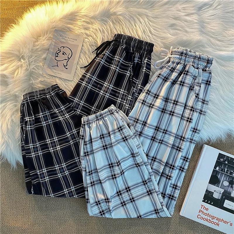 Pantalons femmes nouveau bouquet de pieds mode ample noir Plaid été Harajuku étudiants Streetwear sa