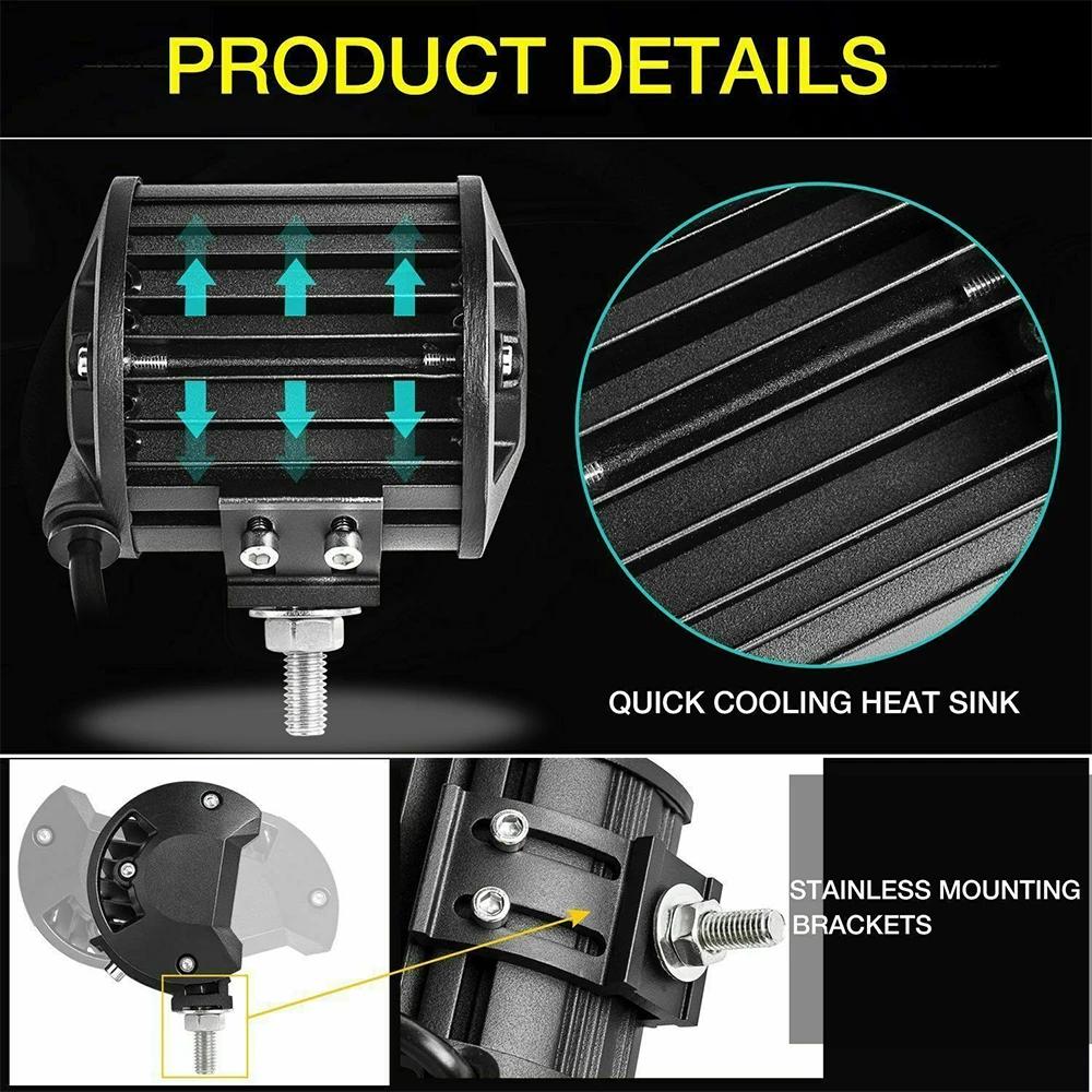 Projecteur de travail jaune pour voiture tout-terrain, barre lumineuse avec attelage de remorquage u