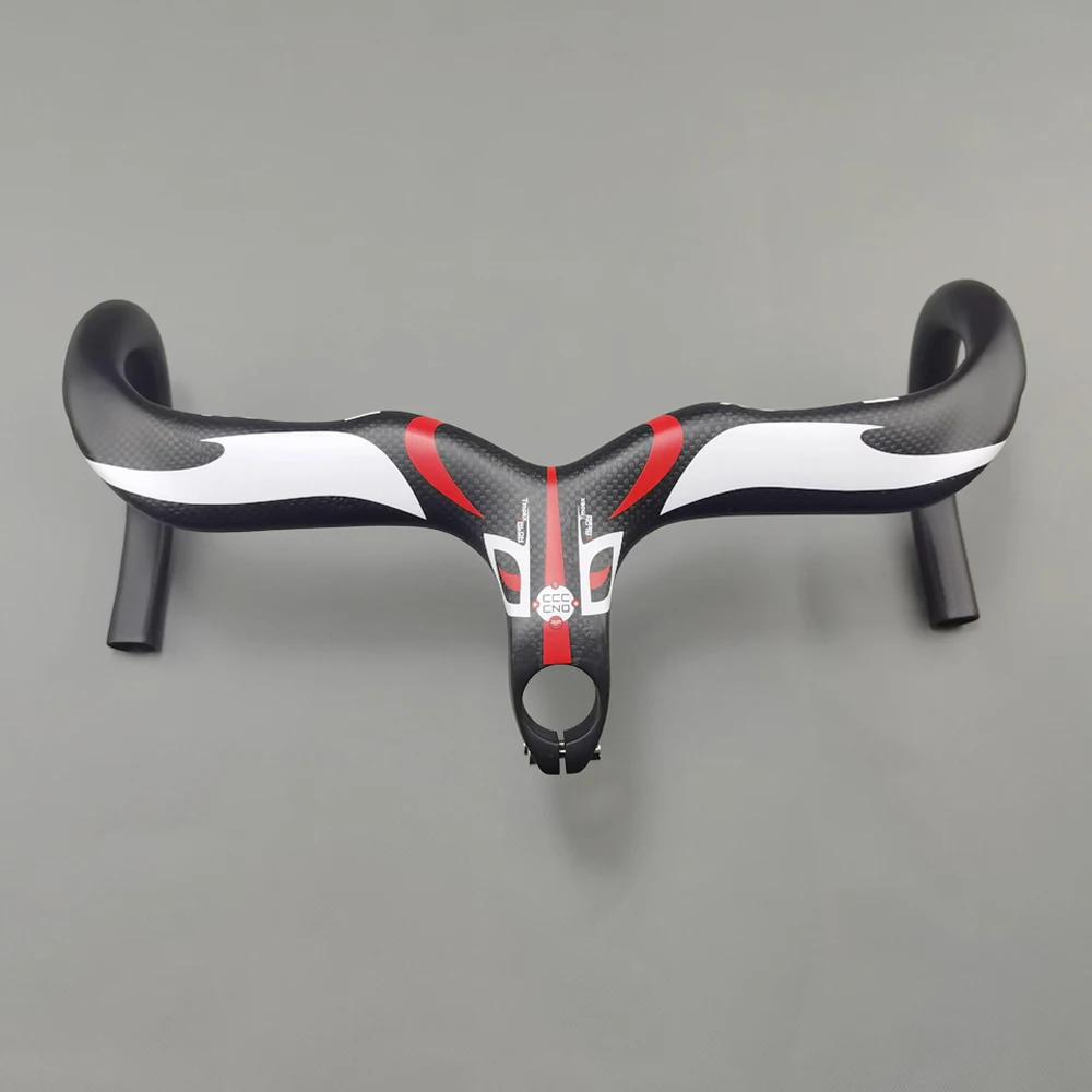 Guidon de vélo en carbone guidon intégré barres de poignée de vélo de route 3k mat ultraléger en Fib