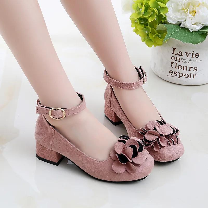 Mode filles enfants enfants chaussures en cuir à talons hauts princesse douce pour soirée spectacle 
