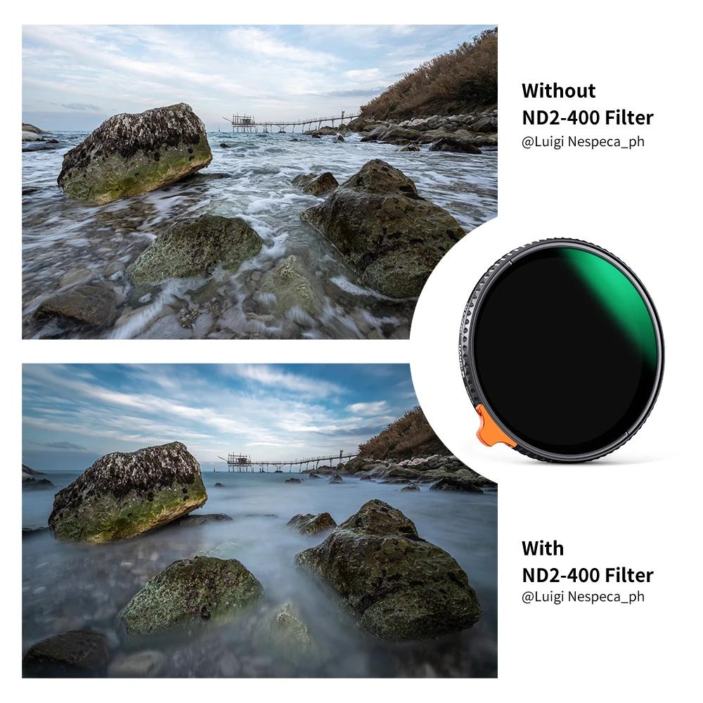 K&F CONCEPT Filtre d'objectif HD ND2 à ND400 Fader 9 arrêts Facile à Variable Densité neutre réglabl