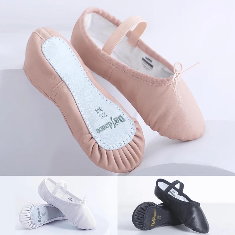 Chaussures de Ballet en cuir véritable, pantoufles de danse, chaussures de gymnastique pour femmes e