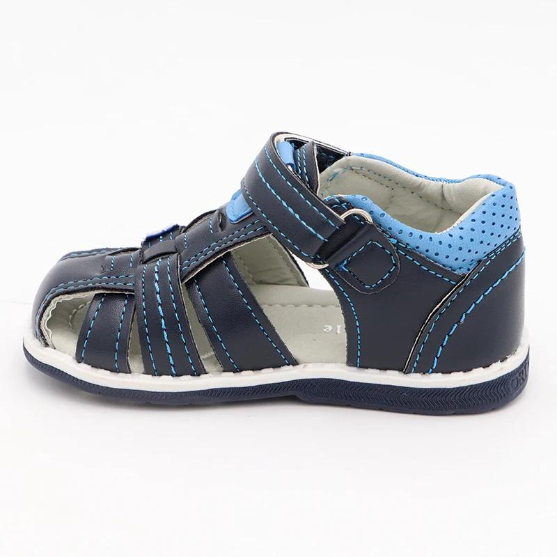 Sandales orthopédiques d'été pour garçons, motif aigle mignon, en cuir PU, chaussures plates à bout 