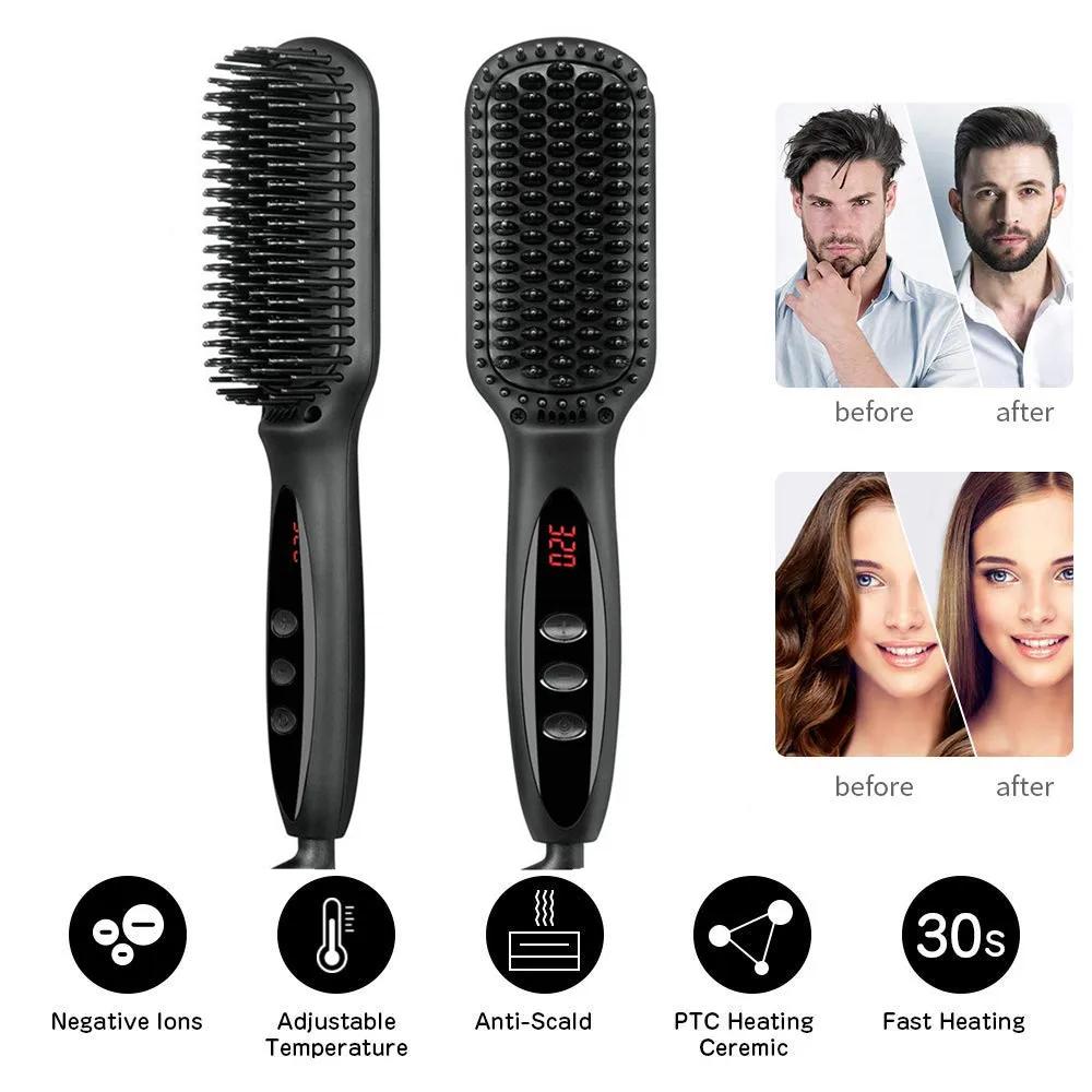 Brosse à cheveux en céramique, peigne chauffant, 230 ℃, Anti-brûlure, affichage Lcd, double tension,
