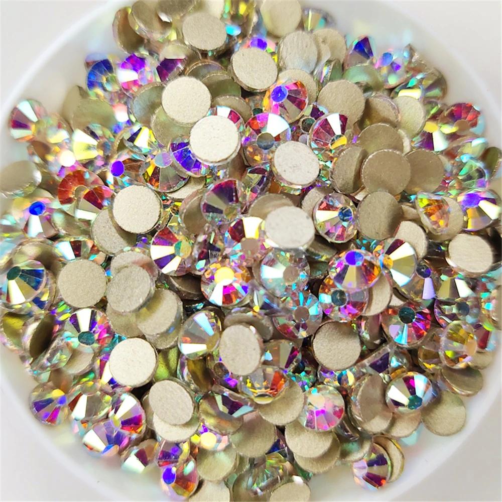 Top paillettes cristal AB/Base or clair Strass Non correcteurs à chaud SS3-SS50 Strass à dos plat et