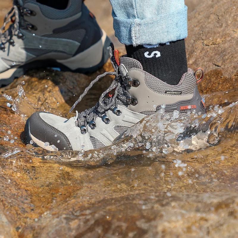 Baskets de randonnée en cuir HUMTTO pour hommes - Bottes tactiques imperméables camping
