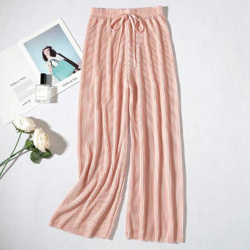 2025 femmes plissées en vrac glace soie coréen décontracté pantacourt jambe large pantalon maison cl