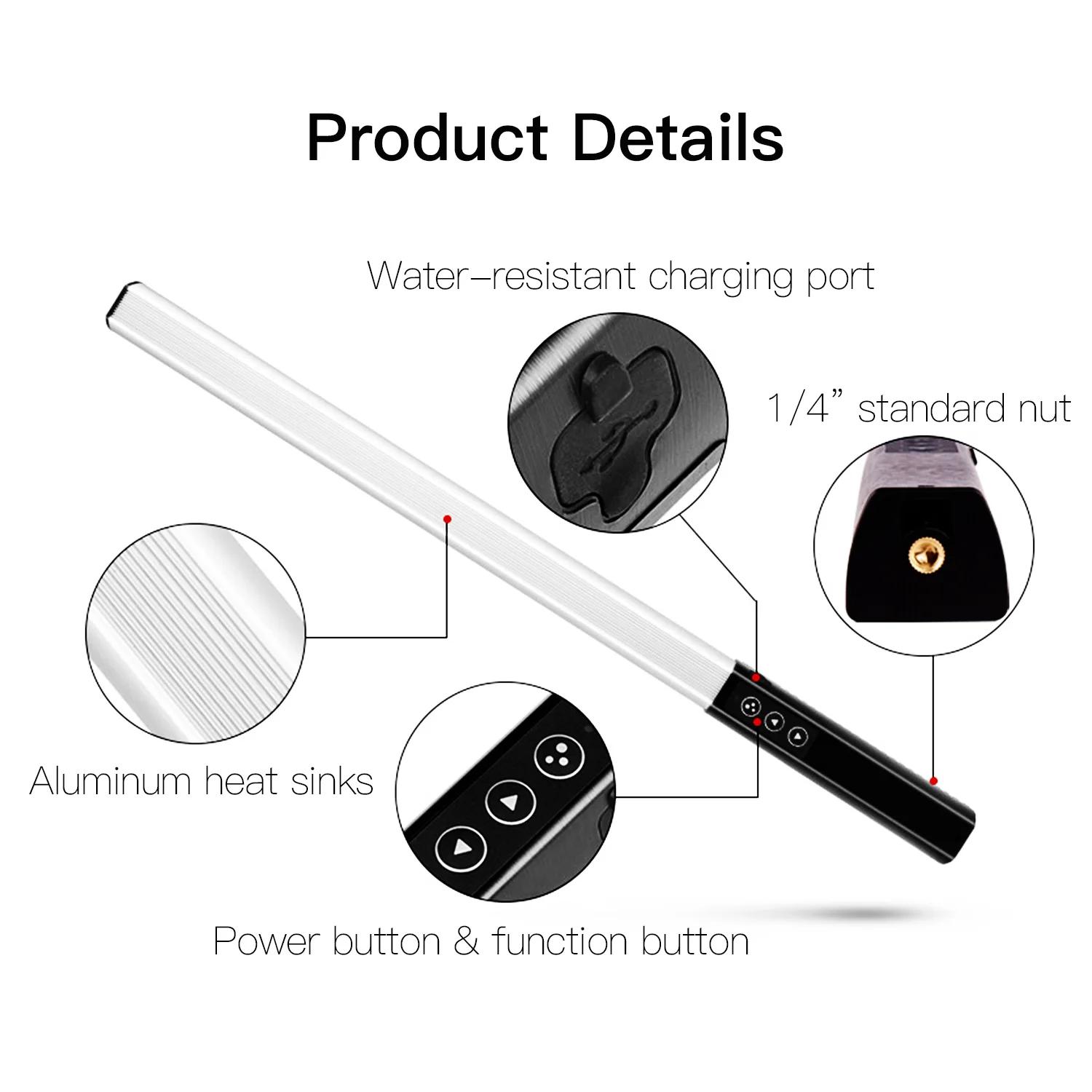 LUXCEO Q508A 10W RGB CCT Lampe Vidéo, 36 Couleurs 2600mAh Lampe LED Rechargeable pour Photographie S