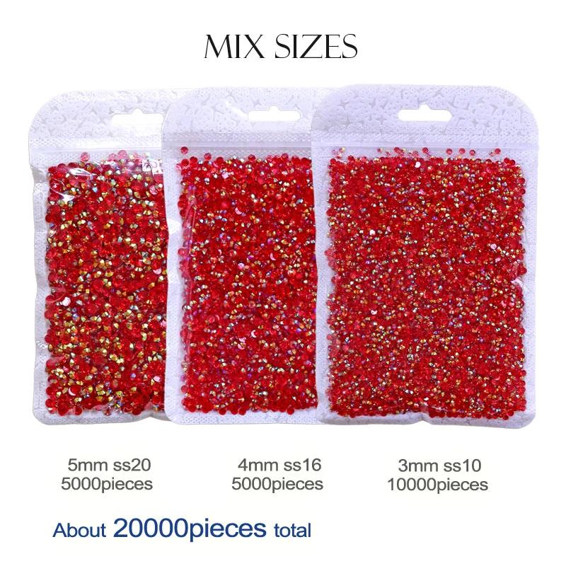 Grand paquet de strass en résine Non correcteurs, 2-6mm, vente en gros, cristaux en plastique AB à d