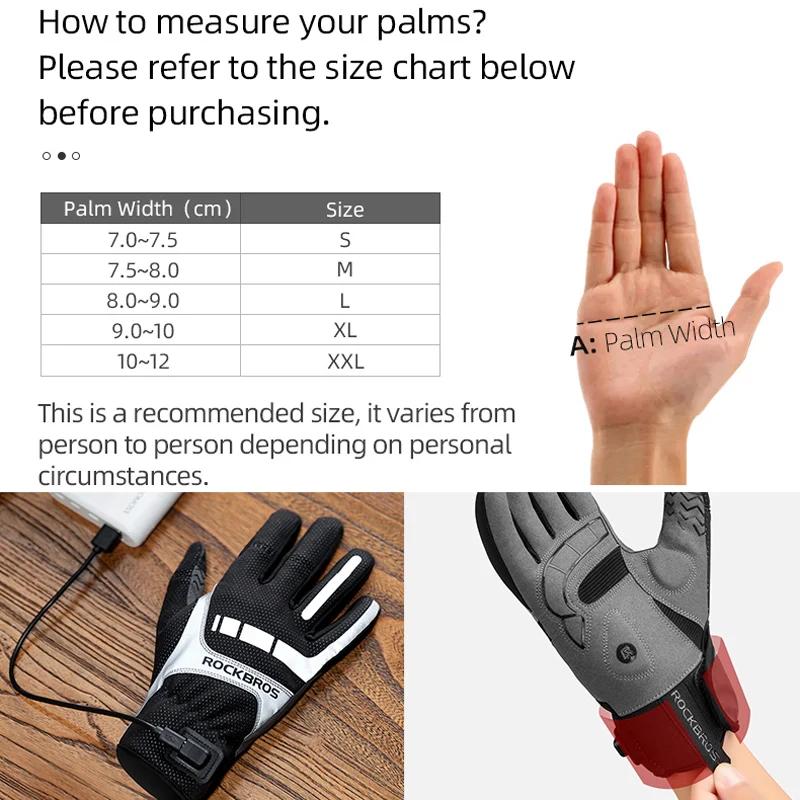 ROCKBROS – gants de vélo pour hommes et femmes SBR avec écran tactile USB chauffants coupe-vent resp