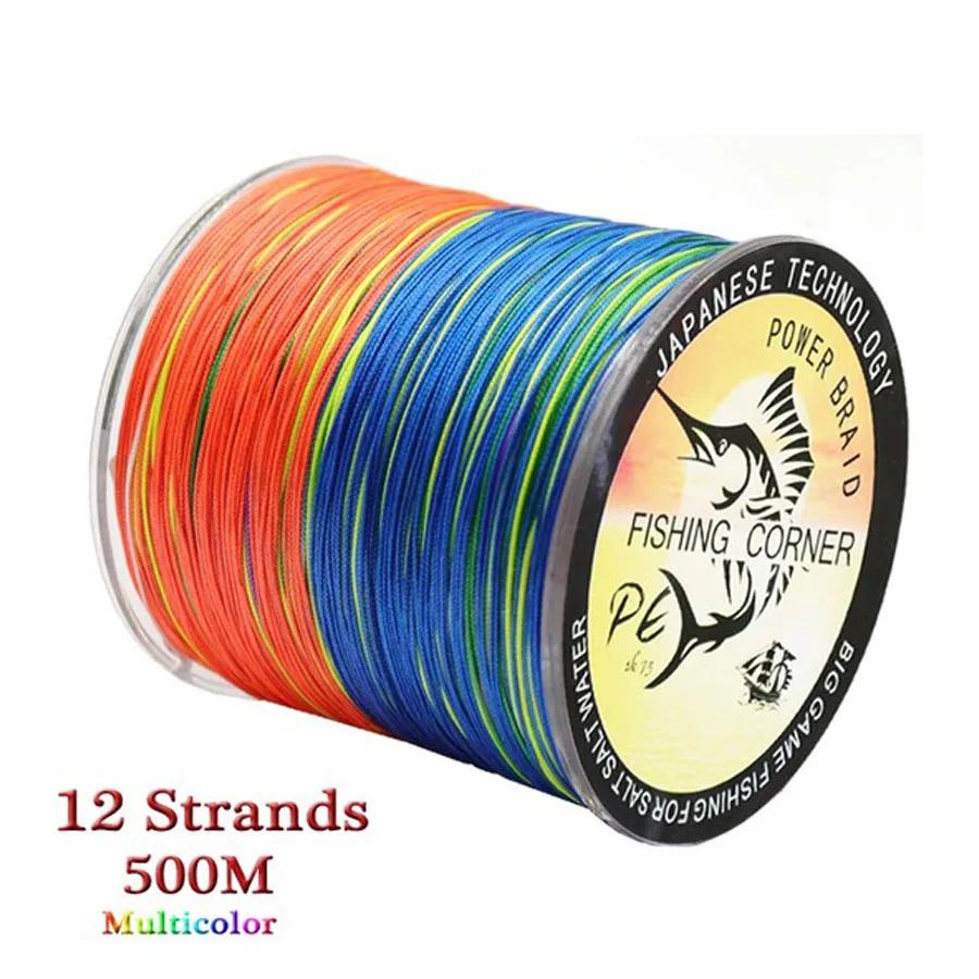 Ligne de pêche tressée multicolore PE 12 brins, 300mm, 500m, fil de pêche en eau salée, super bain, 