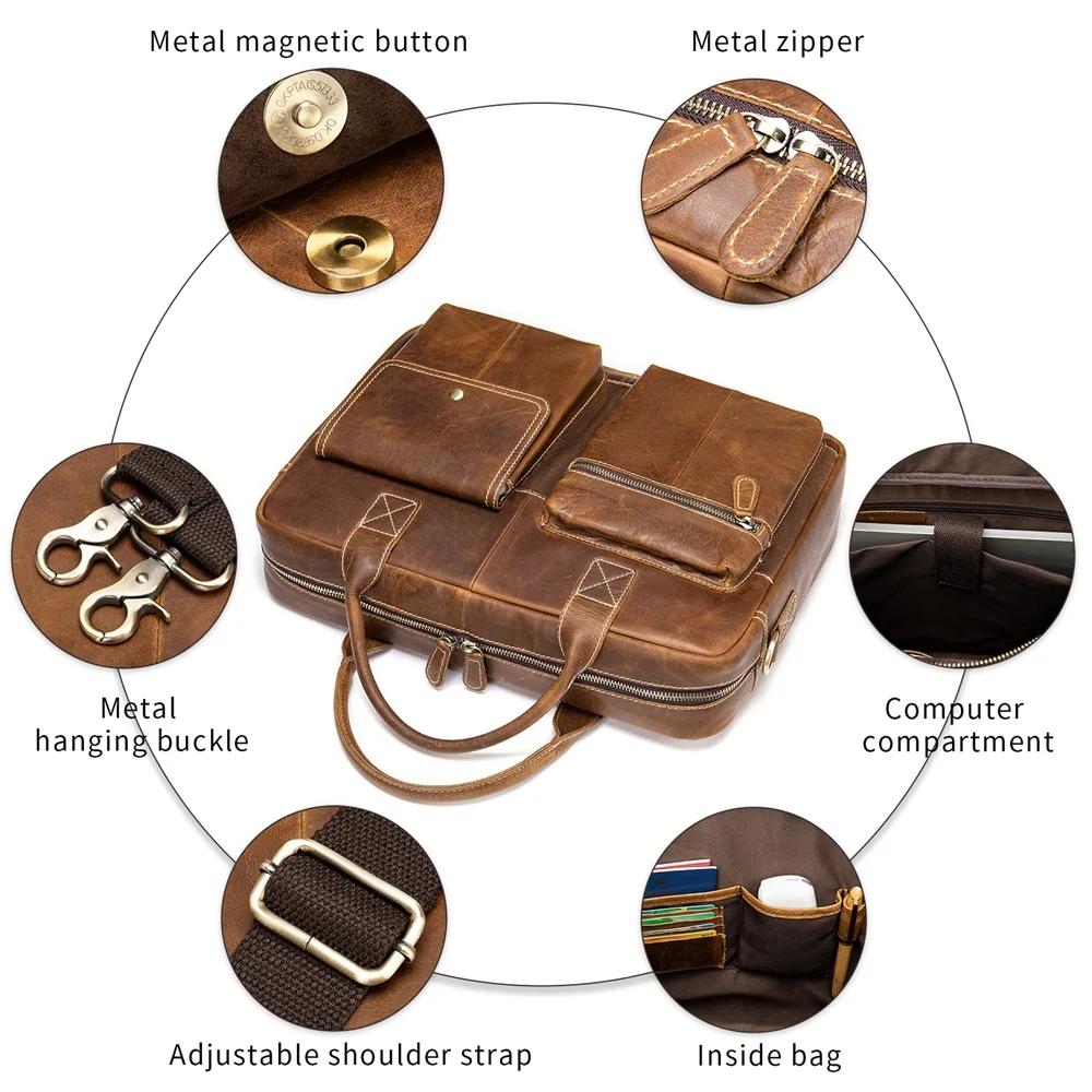 MVA – mallette en cuir véritable pour hommes, sac d'ordinateur portable de 15 pouces, sac à main en 