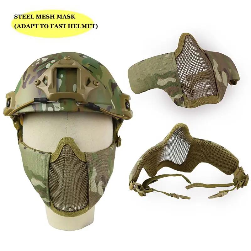 Masque tactique en maille d'acier, adaptable au casque FAST, pour la chasse et le tir, demi-masque