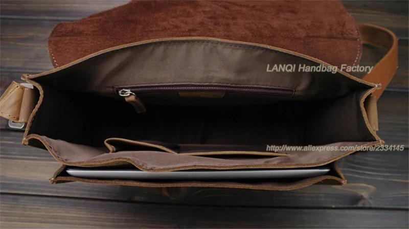 Sac à bandoulière Vintage en cuir de cheval fou pour hommes, sacoche en cuir véritable pour loisirs,