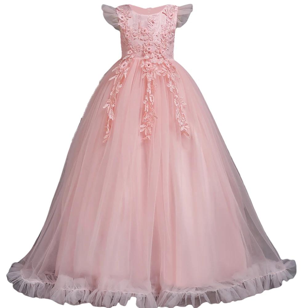 Robes longues en dentelle florale pour filles de 4 à 15 ans, tenue formelle sans manches, Costume de